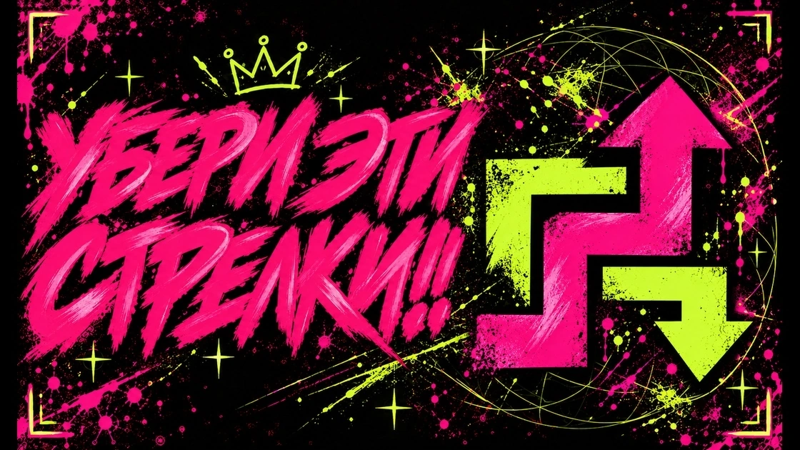 Убери эти стрелки!!! — розовый и салатовый граффити-баннер со стрелками