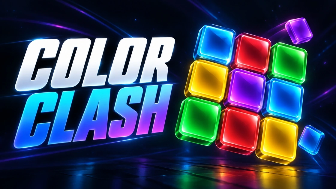 Color Clash — яркие цветные неоновые квадраты на тёмном фоне