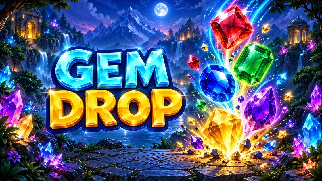 GemDrop — яркий фантастический мир с драгоценными камнями и сияющим логотипом